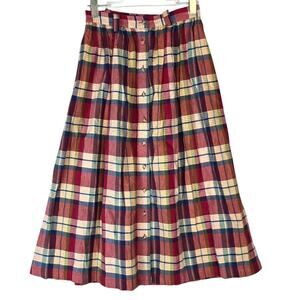 Vintage 90s Eddie Bauer Madras Plaid Maxi Skirt Preppy Prairie Cottagecore